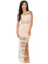 Cream Crochet Accent Lace Evening Dress